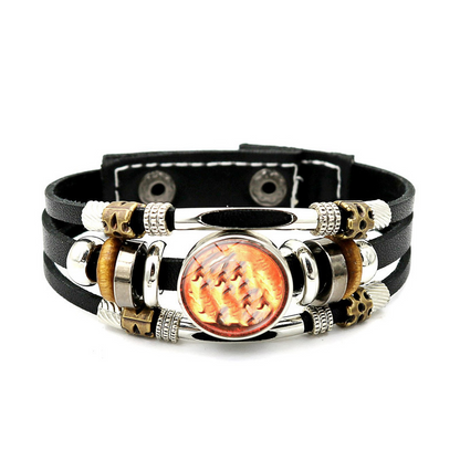 Wear your sign. Watch it glow after dark.-Glow-in-the-Dark 12 Leather Zodiac Bracelet