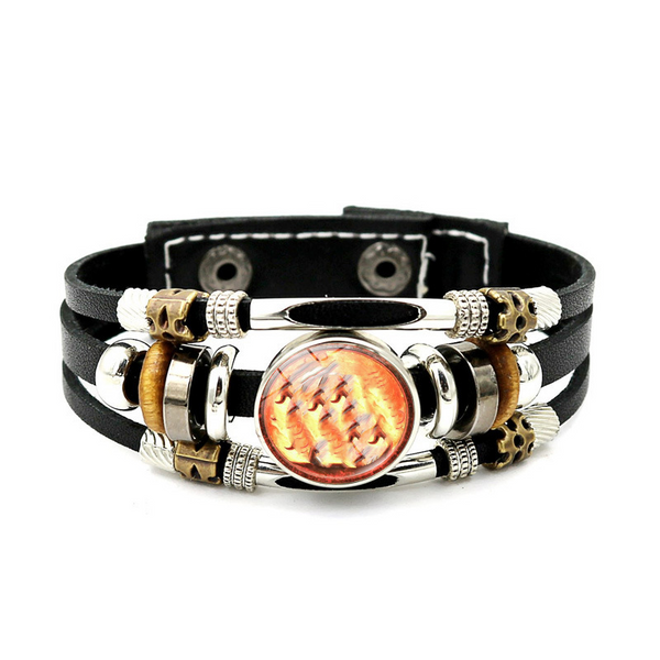 Wear your sign. Watch it glow after dark.-Glow-in-the-Dark 12 Leather Zodiac Bracelet