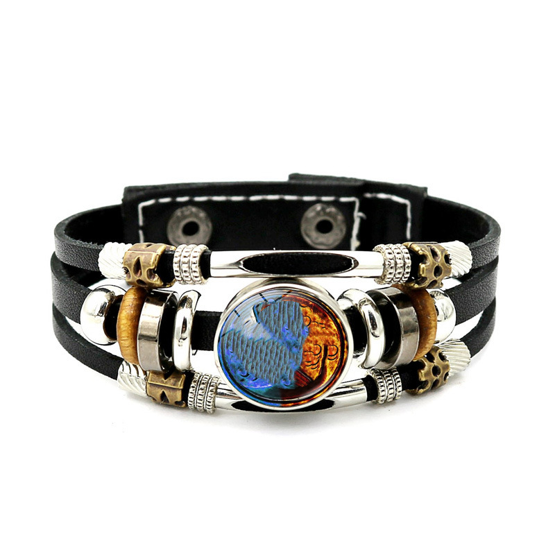 Wear your sign. Watch it glow after dark.-Glow-in-the-Dark 12 Leather Zodiac Bracelet