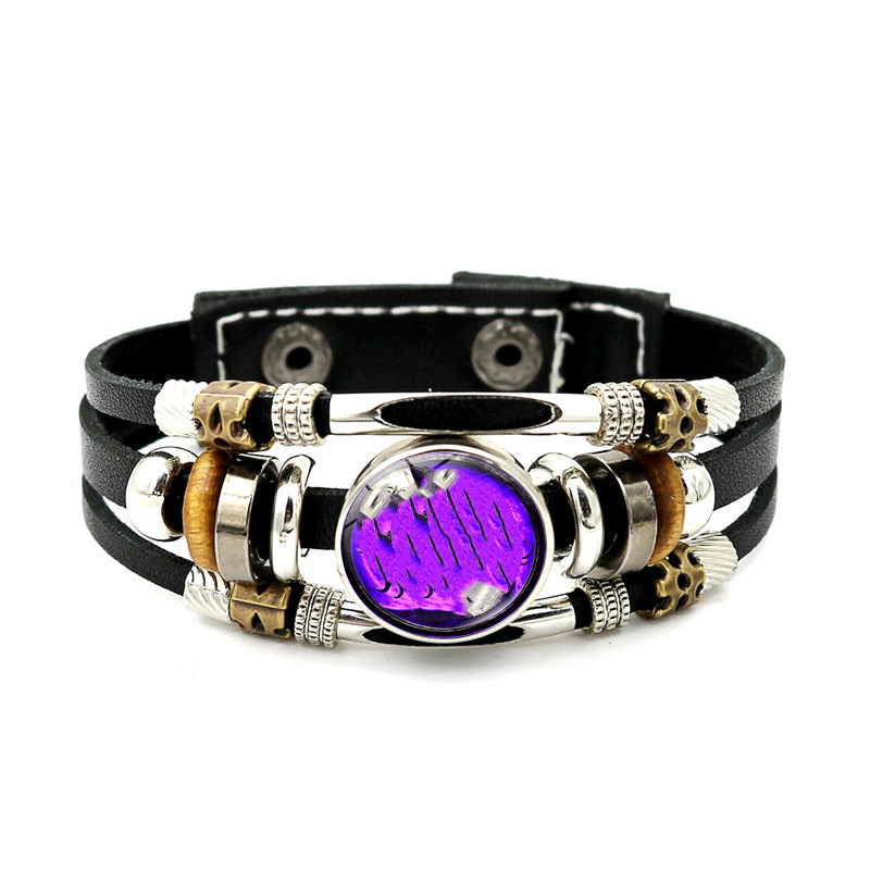 Wear your sign. Watch it glow after dark.-Glow-in-the-Dark 12 Leather Zodiac Bracelet