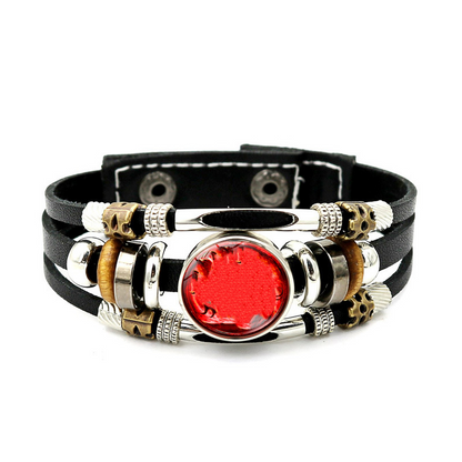 Wear your sign. Watch it glow after dark.-Glow-in-the-Dark 12 Leather Zodiac Bracelet