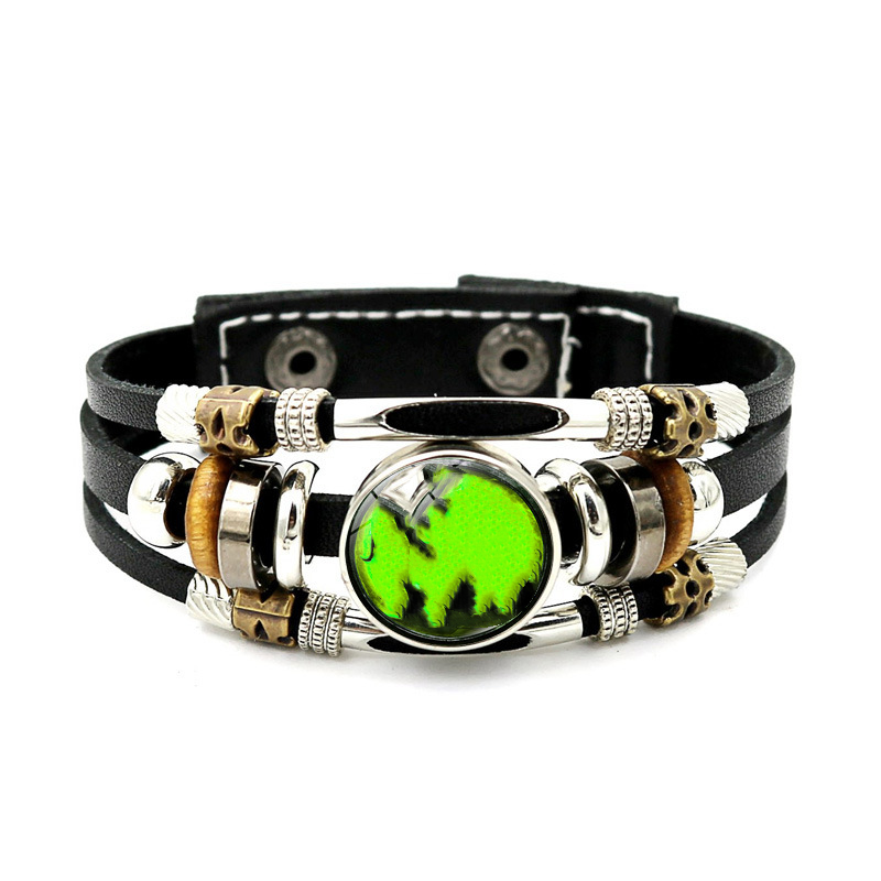 Wear your sign. Watch it glow after dark.-Glow-in-the-Dark 12 Leather Zodiac Bracelet