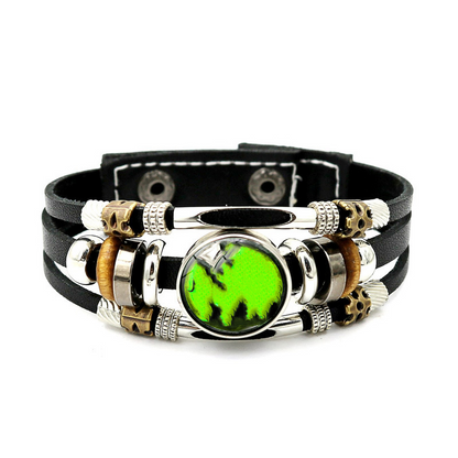 Wear your sign. Watch it glow after dark.-Glow-in-the-Dark 12 Leather Zodiac Bracelet