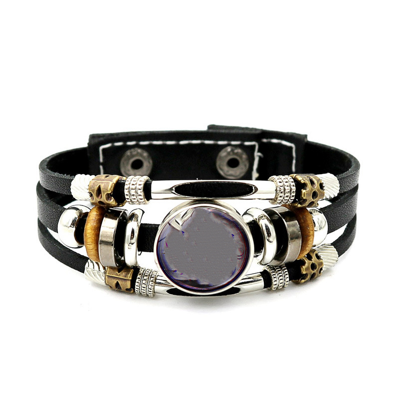 Wear your sign. Watch it glow after dark.-Glow-in-the-Dark 12 Leather Zodiac Bracelet