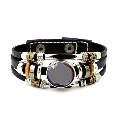 Wear your sign. Watch it glow after dark.-Glow-in-the-Dark 12 Leather Zodiac Bracelet
