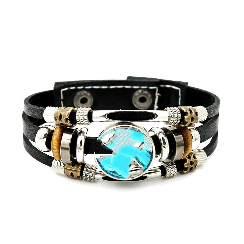 Wear your sign. Watch it glow after dark.-Glow-in-the-Dark 12 Leather Zodiac Bracelet