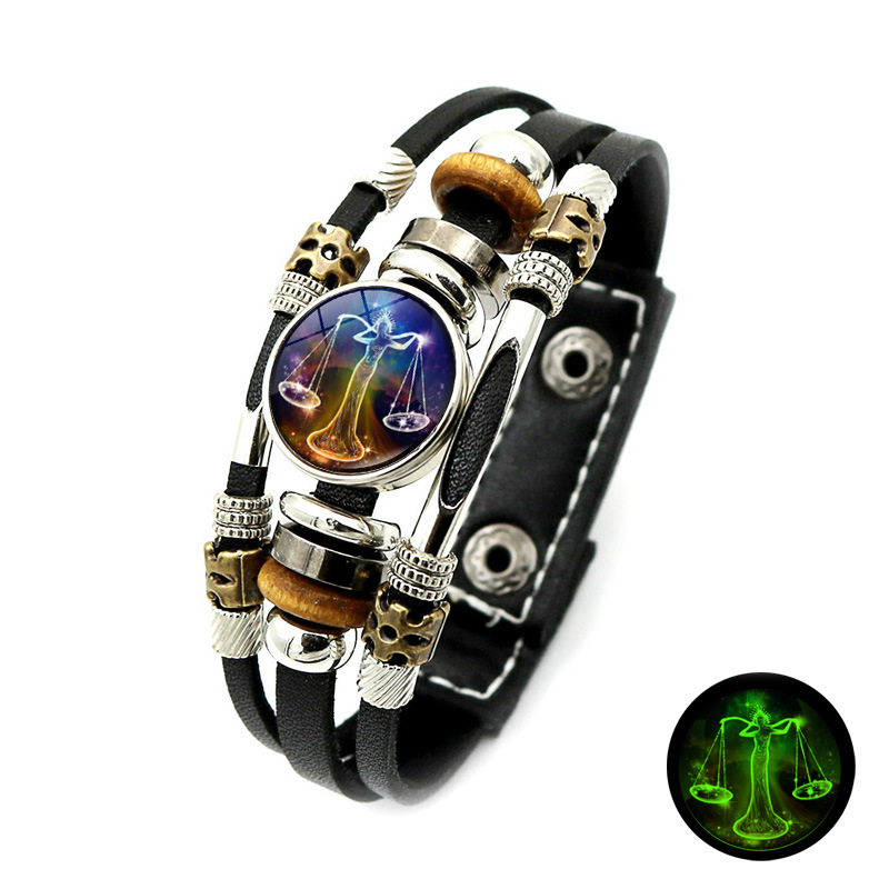 Wear your sign. Watch it glow after dark.-Glow-in-the-Dark 12 Leather Zodiac Bracelet