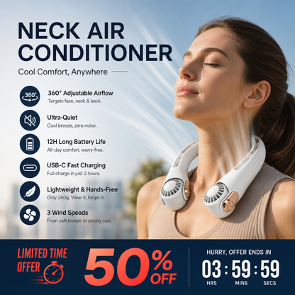 🔥LAST DAY SALE £12.99!!⚡50K+ SOLD!🍃❄️Neck Air Conditioner Fan – Ultra‑quiet, 360° rotating, 3 speeds. Hands‑free cooling, long battery. Summer essential!